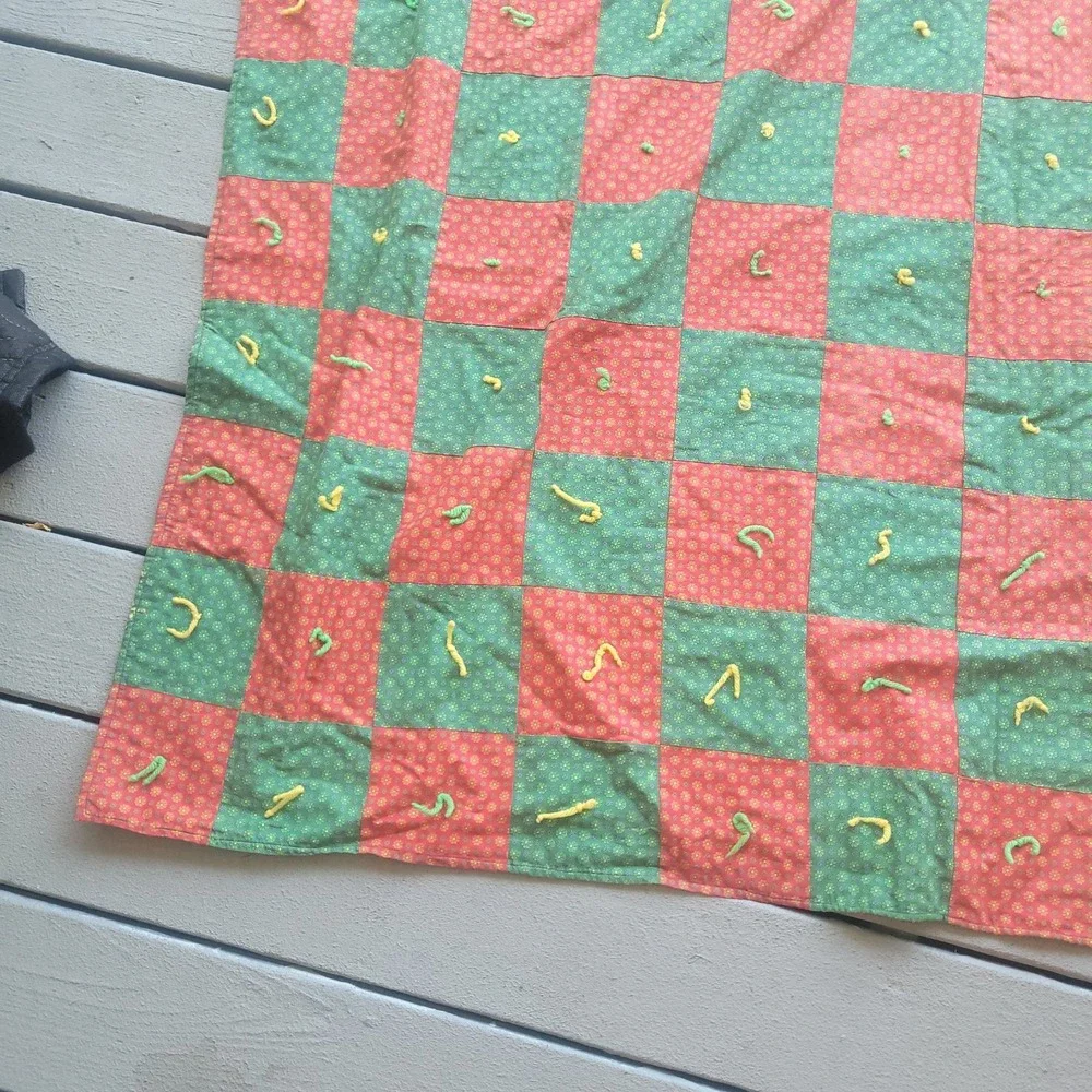Vintage Handmade Quilt 64x80 Christmas Holiday Embroidered Name